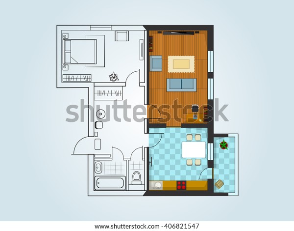 Architectural Plan Layout Apartment Furniture View Stock