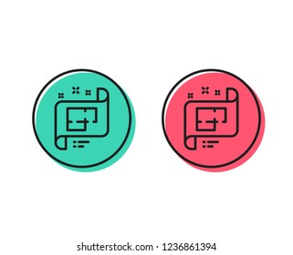 Architectural plan line icon. Technical project sign. Positive and negative circle buttons concept. Good or bad symbols. Architectural plan Vector