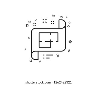 Architectural plan line icon. Technical project sign. Geometric shapes. Random cross elements. Linear Architectural plan icon design. Vector