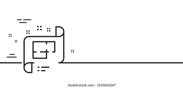 Symbol für Baupläne Technisches Projektzeichen. Minimaler Hintergrund der Illustration. Bauplan-Linie Symbol-Muster-Banner. White Web Template Konzept. Vektorgrafik