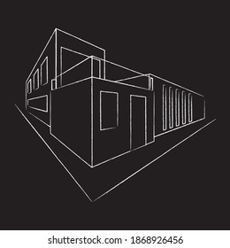 Architectural plan of a Modern house. Construction perspective architecture designing line art background. Vector illustration