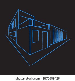 Architectural plan of a Modern house. Construction perspective architecture designing line art background. Vector illustration