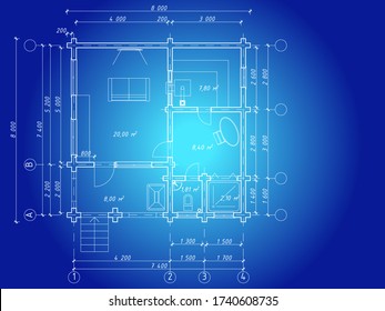 The architectural plan of a village  baths from a bar, steam room with stove, dressing room with plunge pool, shower room, WC, relaxation room with TV. Vector.