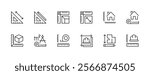 Architectural planning icon collection. Planning, scheme, dimension, project, measurement, floor plan and more. Editable stroke. Pixel Perfect. Grid base 32px.