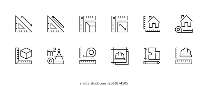 Architectural planning icon collection. Planning, scheme, dimension, project, measurement, floor plan and more. Editable stroke. Pixel Perfect. Grid base 32px.