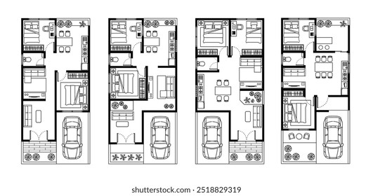 Planos arquitetônicos para apartamentos, estúdios e casas. Plantas de piso interior isoladas sobre fundo branco