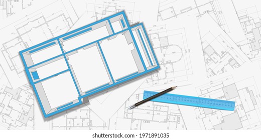 Architectural plan,technical project .House plan project .Engineering design .Industrial construction of houses .Vector , illustration.	