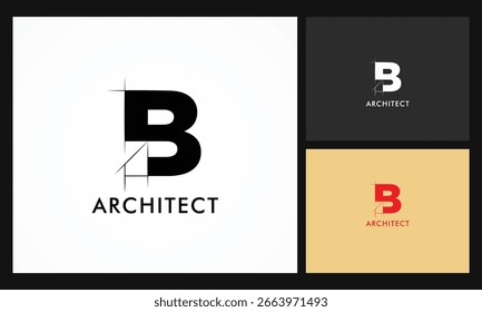 Architectural project B letter logo, technical draw style alphabet. Geometrical typography. Wireframe letters, typographic design with draft strokes for architecture logo. Isolated vector typeset

