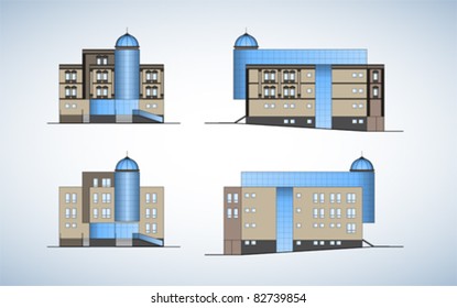 Architectural project background. Facade construction sketch drawing of modern building design highly detailed