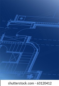 Architectural project background. Floor plan with construction sketch drawing of modern building design highly detailed, Vector.