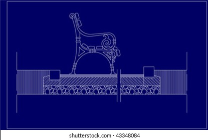 Architectural project of the bench background. Cross-section Construction sketch drawing of modern design in AutoCAD highly detailed