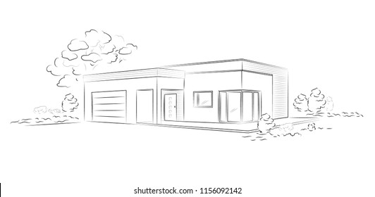 Architectural project exklusive detached house. Linear vector illustration .
