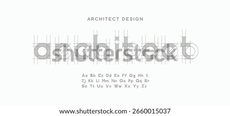 Architectural project font, technical draw style alphabet. Geometrical typography. Wireframe letters, typographic design with draft strokes for architecture logo and headline. Isolated vector typeset
