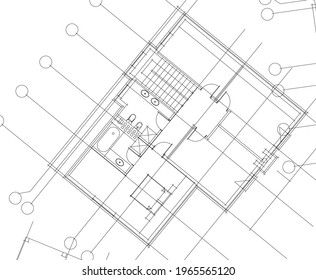 architectural project of house 3d illustration