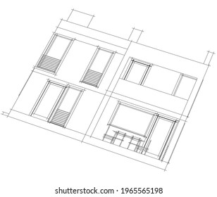 architectural project of house 3d illustration