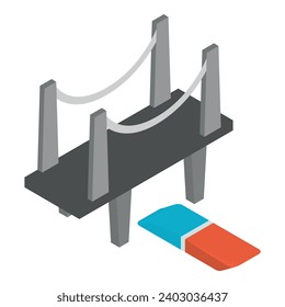 Architectural project icon isometric vector. Bridge model and dual color eraser. Construction project, engineering