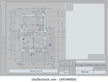 Proyecto arquitectónico de una casa de ladrillo residencial individual con Ventanas de la Bahía y un balcón. Plano del piso, plano. Vector.