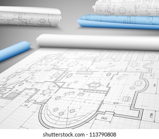 Architectural project on paper. Eps 10