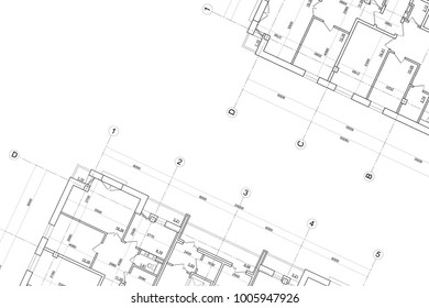 Architectural project on the white background. Technical plans. Blueprint