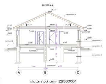 Architectural section one  storey residential building