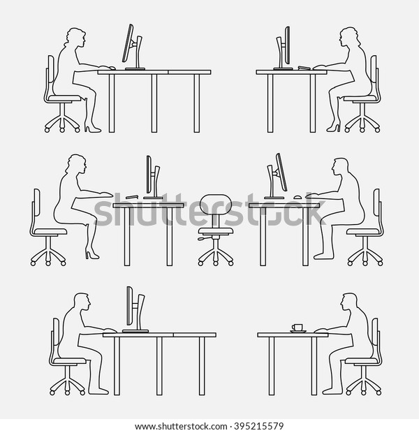 Architectural Set Furniture People Sitting Man Stock Vektorgrafik
