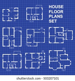 Architectural set of ground floor blueprints. Vector unfurnished plans for your design. House icons collection.