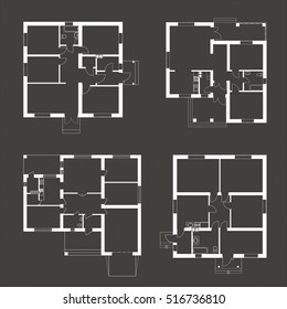 Architectural set of ground floor blueprints. Vector unfurnished plans for your design. House icons collection.