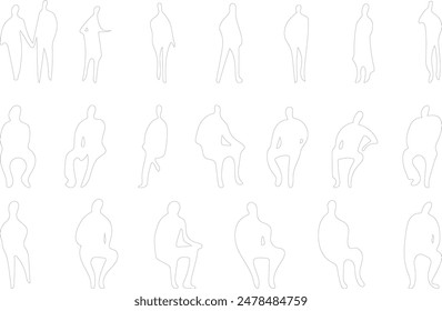 architectural set of vectors of abstract People silhouettes outline, man and woman