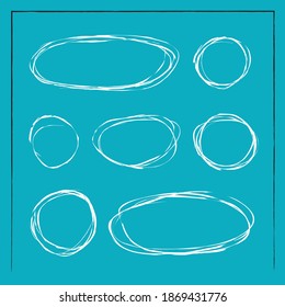 architectural shapes for drawing plans, bubble diagrams, sketches. Set of oval and circle grunge frames. Borders collections. Collages elements on blue background. hand drawn design elements. vectors