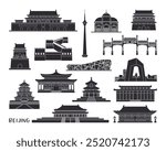 Architectural sights of Beijing, China. Vector icons