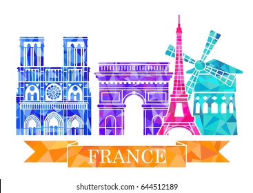 Architectural sights of Paris in a polygon style