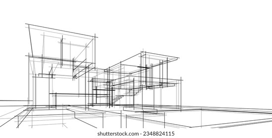 Architekturskizze eines Gebäudes 3d