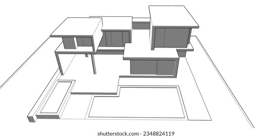 Esbozo arquitectónico de un edificio 3d