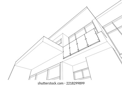 Architectural sketch of a building 3d illustration