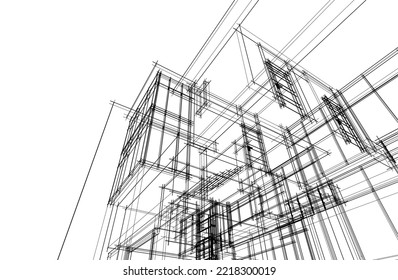 Architectural sketch of a building 3d illustration