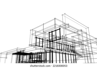 Architectural sketch of a building 3d illustration