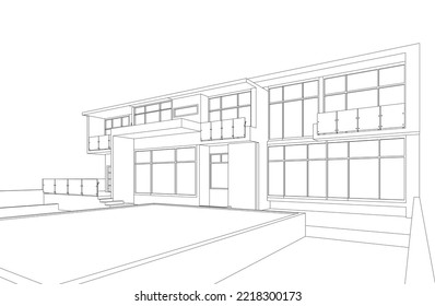 Architectural sketch of a building 3d illustration