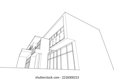 Architectural sketch of a building 3d illustration