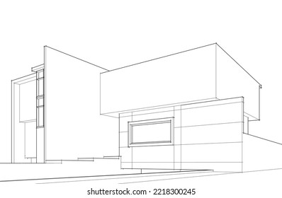Architectural sketch of a building 3d illustration