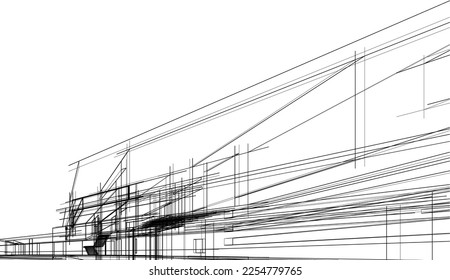 Architectural sketch of a building 3d illustration