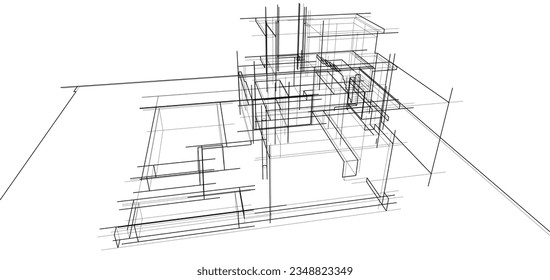 Esbozo arquitectónico de una ilustración 3d de un edificio