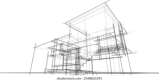 Architectural sketch of a building 3d illustration