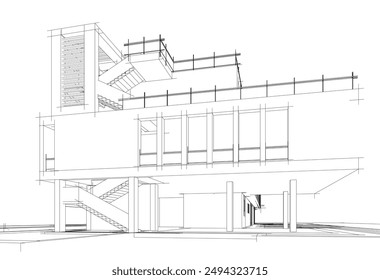 Architectural sketch of a building 3d illustration