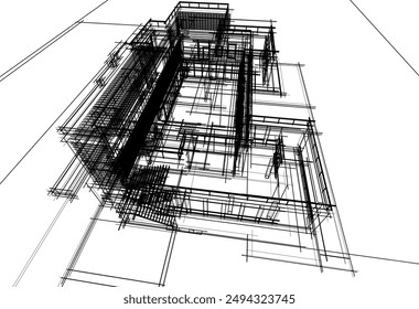 Architectural sketch of a building 3d illustration