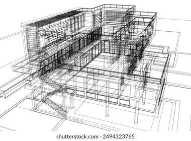 Esbozo arquitectónico de un edificio 3d ilustración