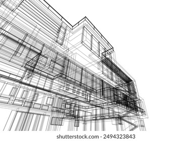 Architectural sketch of a building 3d illustration