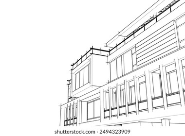 Esbozo arquitectónico de un edificio 3d ilustración