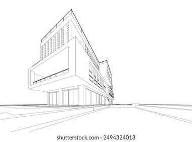 Architectural sketch of a building 3d illustration