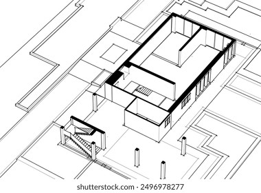 Architectural sketch of a building 3d illustration