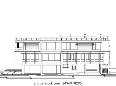 Architectural sketch of a building 3d illustration